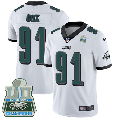 Nike Eagles #91 Fletcher Cox White Super Bowl LII Champions Youth Stitched NFL Vapor Untouchable Limited Jersey - Click Image to Close